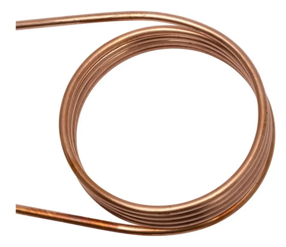 Kupferne Impulsleitung mit kreisförmigen Windungen, verwendet in Heizungs- und Kühlsystemen, hergestellt von IMI Hydronic Engineering.
